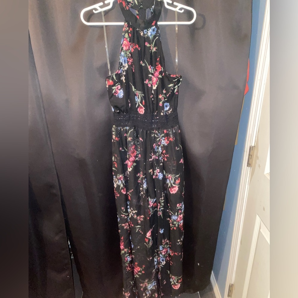 Floral halter maxi romper dress